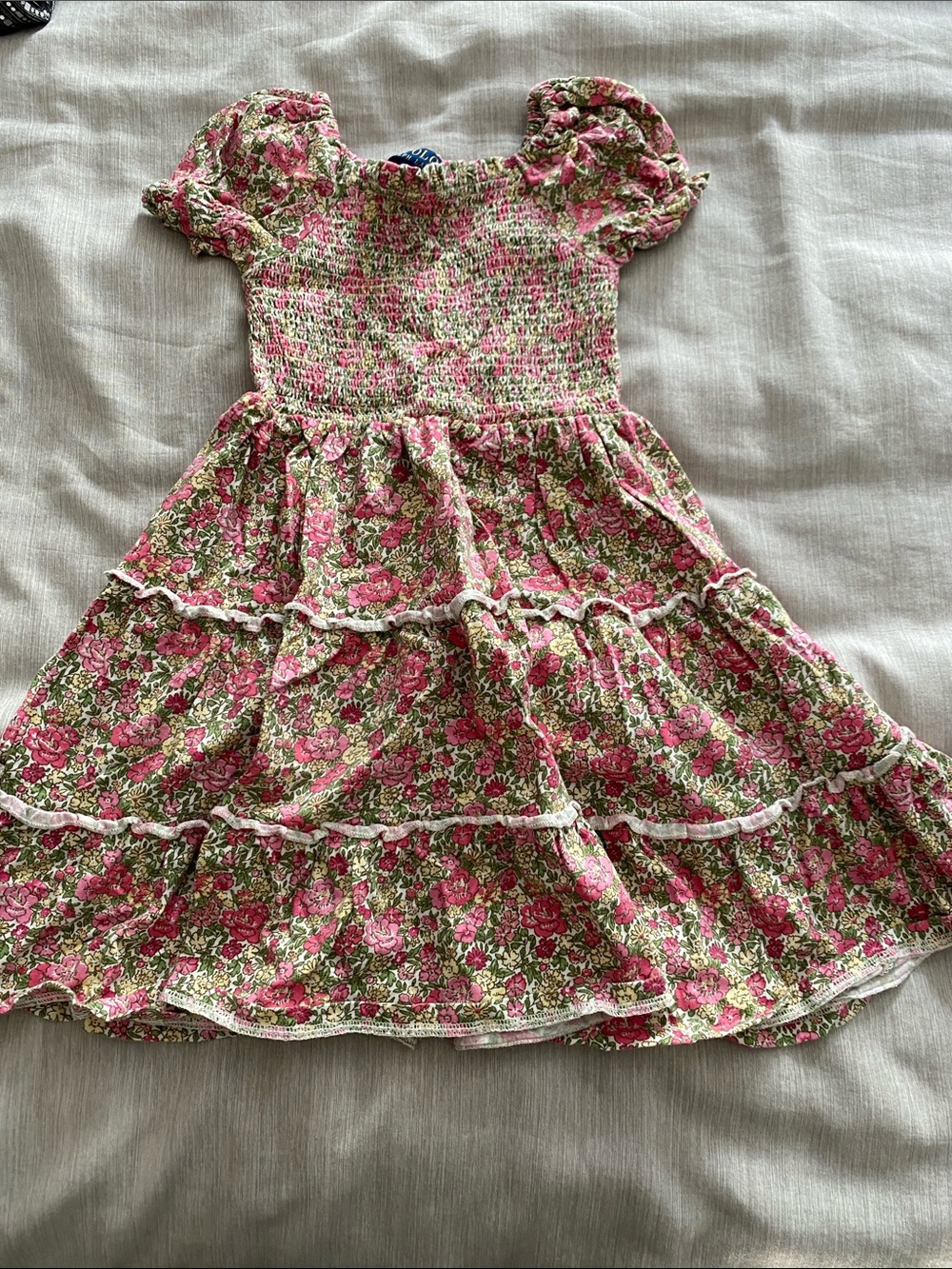 Polo by Ralph Lauren Pink and Green Floral Smocked Tier Dress